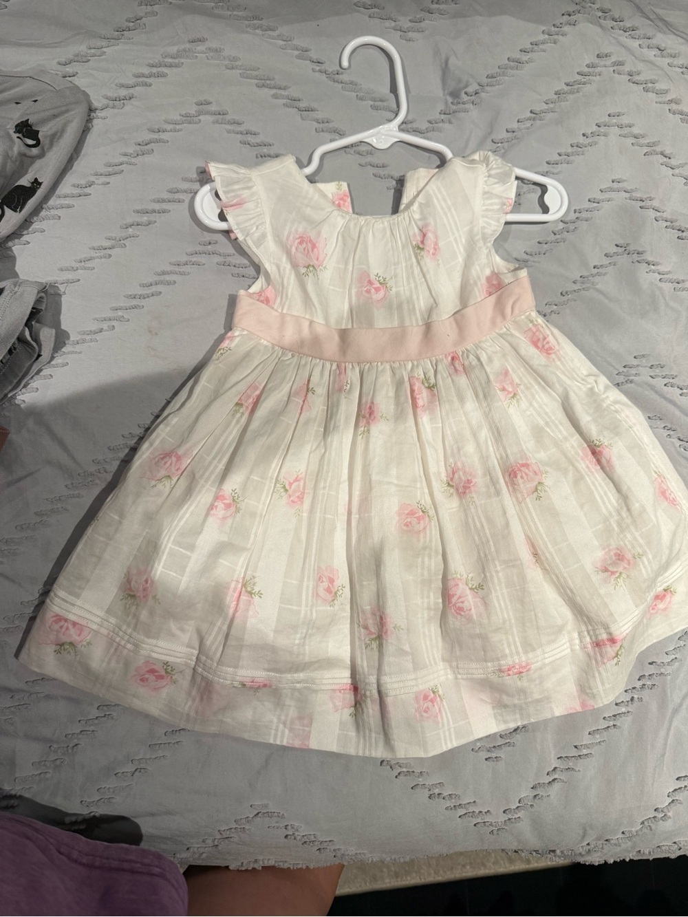 Janie and Jack Cream Dress with Pink Floral Print and Pink Waistband